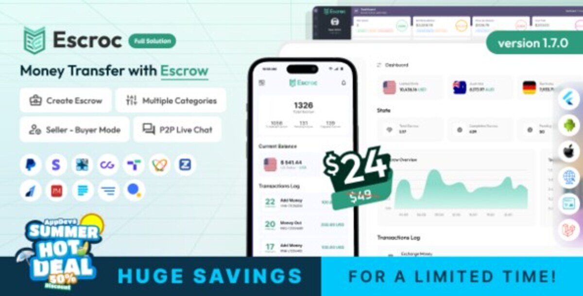 Escroc v1.7.0 – Money Transfer with Escrow Full Solution